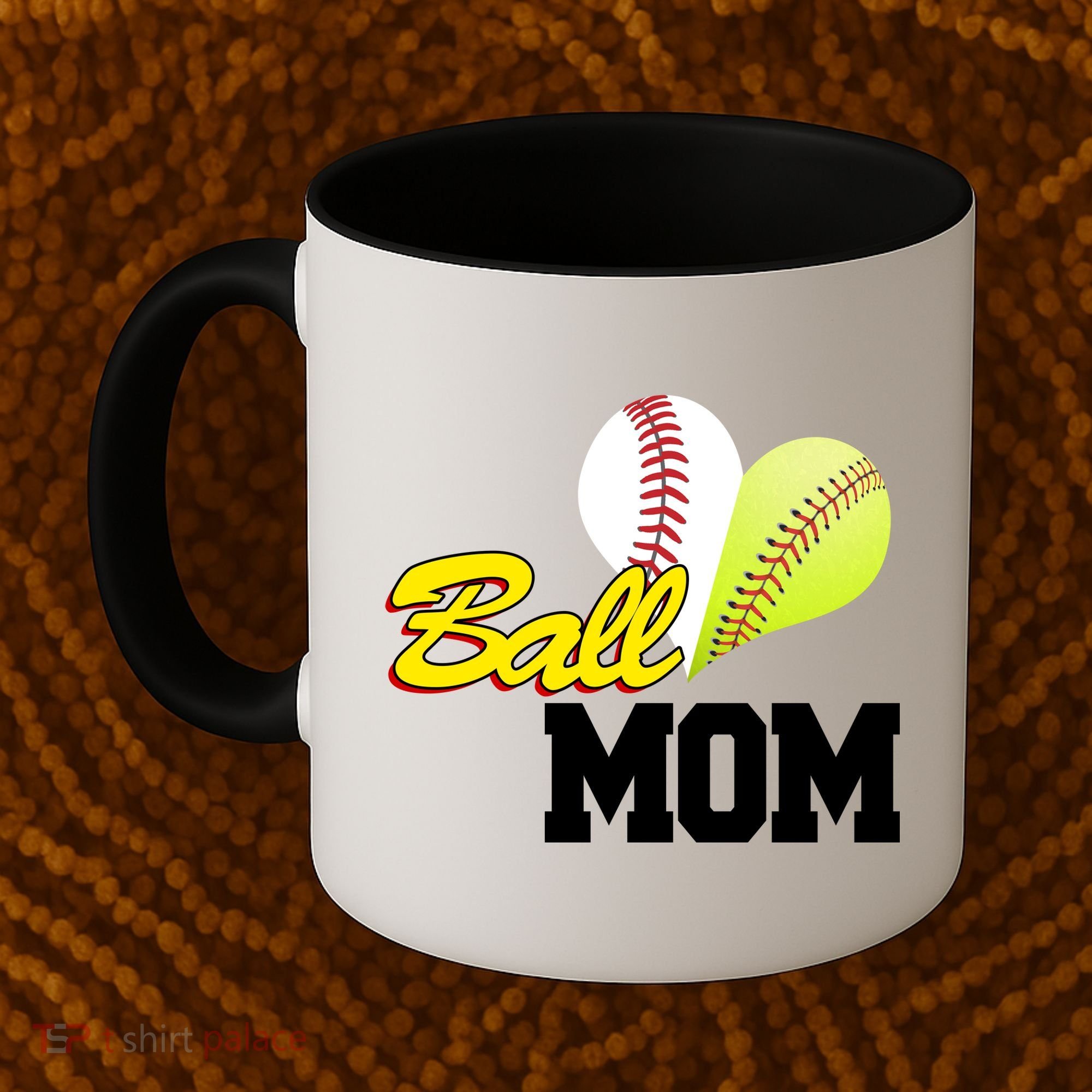 Ball Mom Heart Baseball Fan Coffee Mug
