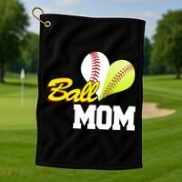 Ball Mom Heart Baseball Fan Golf Towel thumb 1