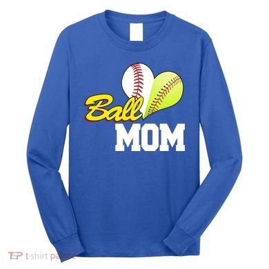 Ball Mom Heart Baseball Fan Long Sleeve Shirt