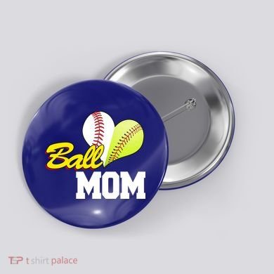 Ball Mom Heart Baseball Fan Button