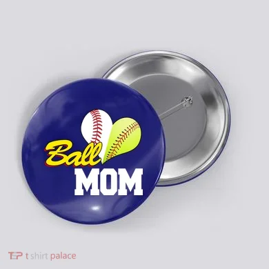 Ball Mom Heart Baseball Fan Button