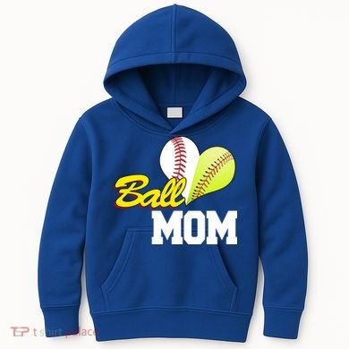 Ball Mom Heart Baseball Fan Kids Hoodie