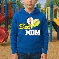 Ball Mom Heart Baseball Fan Kids Hoodie thumb 2