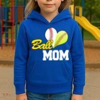 Ball Mom Heart Baseball Fan Kids Hoodie thumb 3