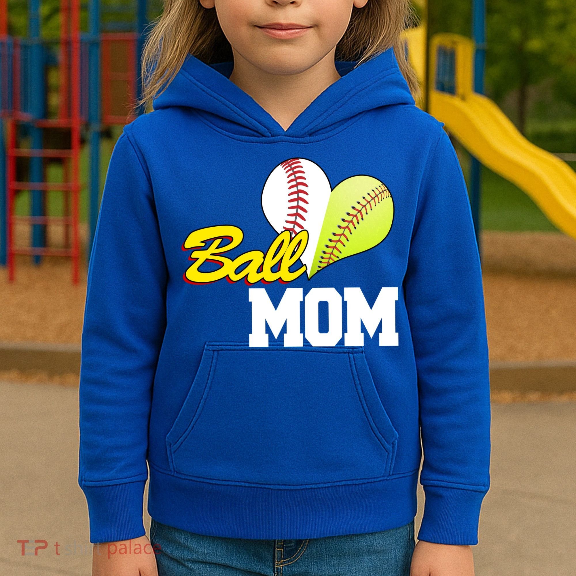 Ball Mom Heart Baseball Fan Kids Hoodie