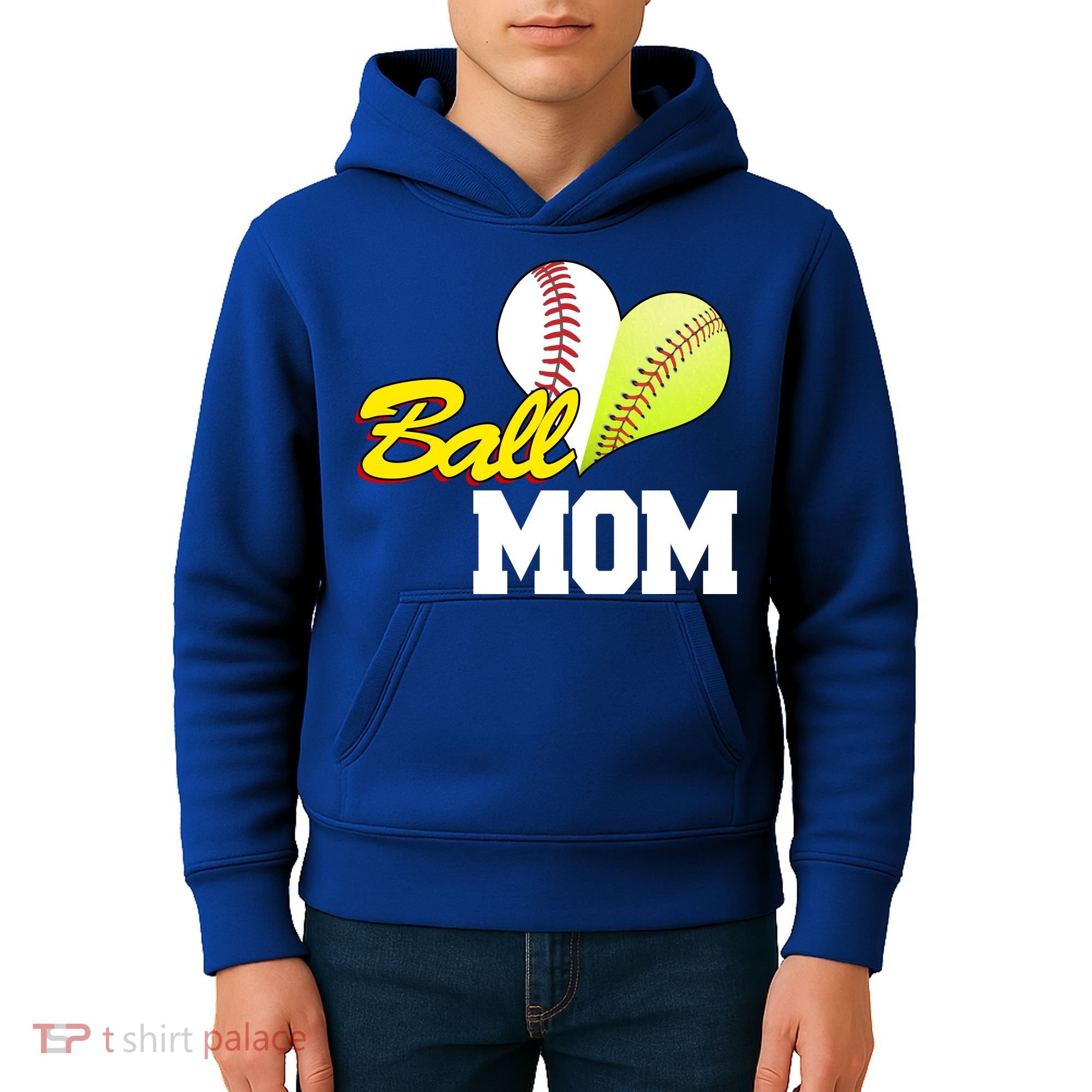 Ball Mom Heart Baseball Fan Kids Hoodie