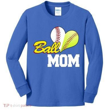 Ball Mom Heart Baseball Fan Kids Long Sleeve Shirt