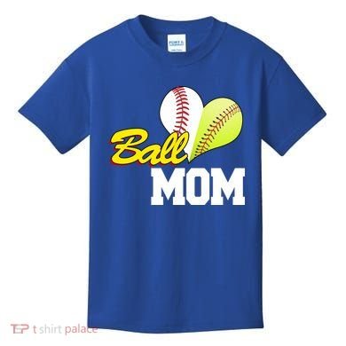Ball Mom Heart Baseball Fan Kids T-Shirt