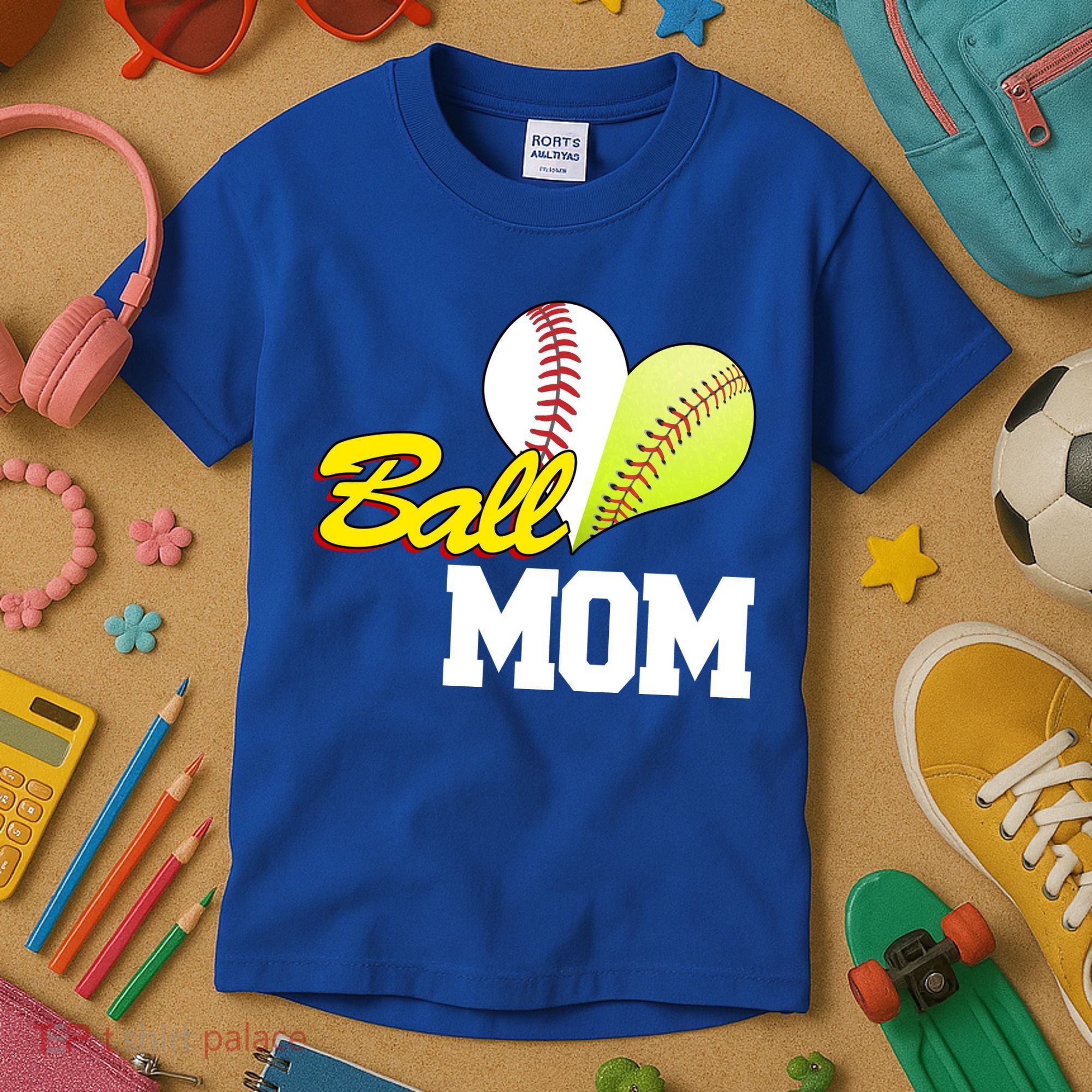 Ball Mom Heart Baseball Fan Kids T-Shirt