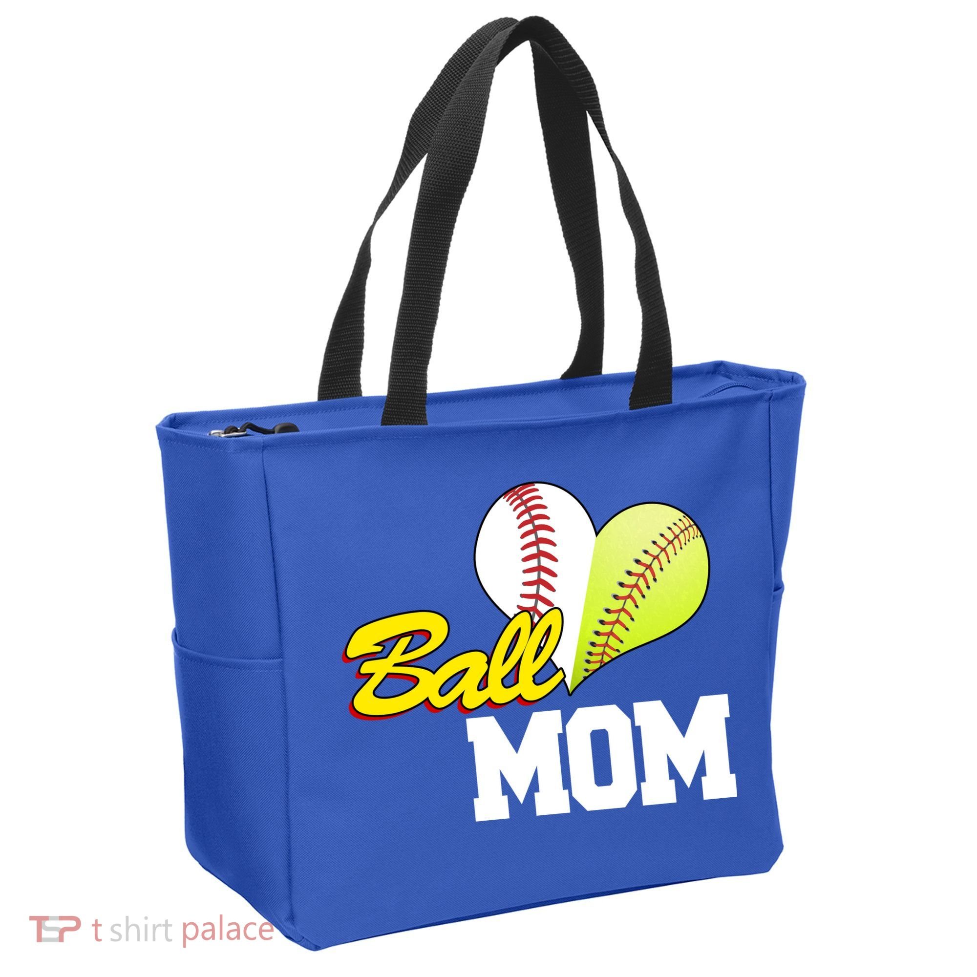 Ball Mom Heart Baseball Fan Tote Bag