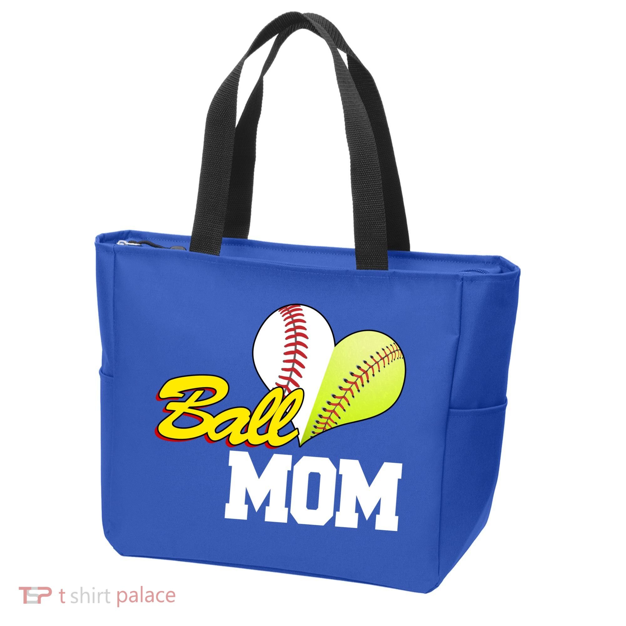 Ball Mom Heart Baseball Fan Tote Bag