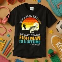 Buy A Man Eat Fish He Day Teach Fish Man To A Lifetime Kids T-Shirt thumb 3