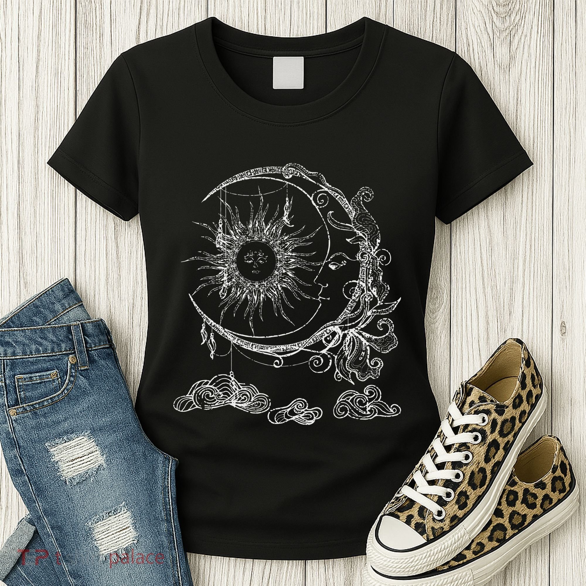 Bohemian Aesthetic Moon Sun Astrology Science Astronomy Women's T-Shirt