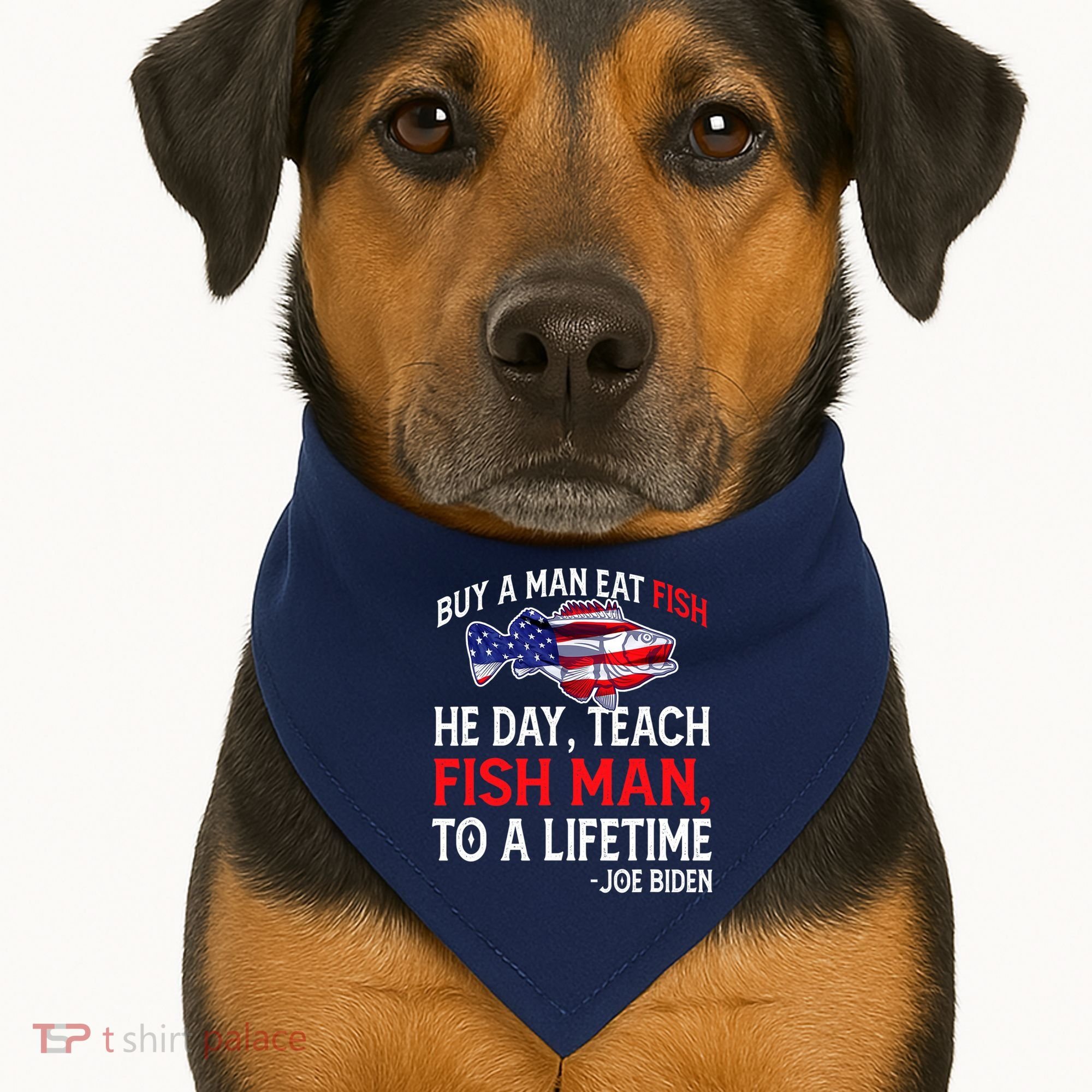 Buy A Man Eat Fish Funny Joe Biden Quote USA-Made Doggie Bandana