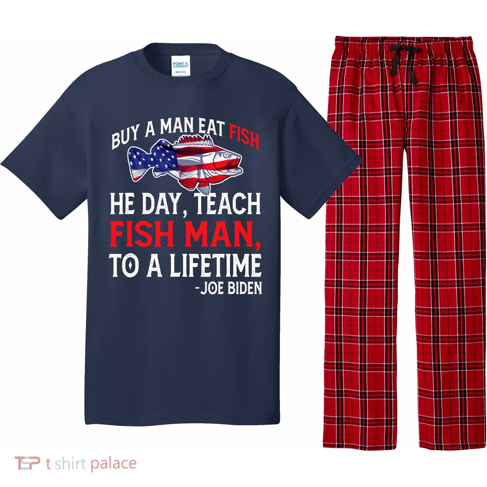 Buy A Man Eat Fish Funny Joe Biden Quote Pajama Set