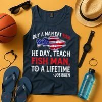 Buy A Man Eat Fish Funny Joe Biden Quote Tank Top thumb 4