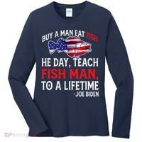 Buy A Man Eat Fish Funny Joe Biden Quote Women's Long Sleeve Shirt thumb 0