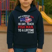 Buy A Man Eat Fish Funny Joe Biden Quote Kids Hoodie thumb 3