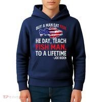 Buy A Man Eat Fish Funny Joe Biden Quote Kids Hoodie thumb 4
