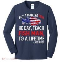 Buy A Man Eat Fish Funny Joe Biden Quote Kids Long Sleeve Shirt thumb 0