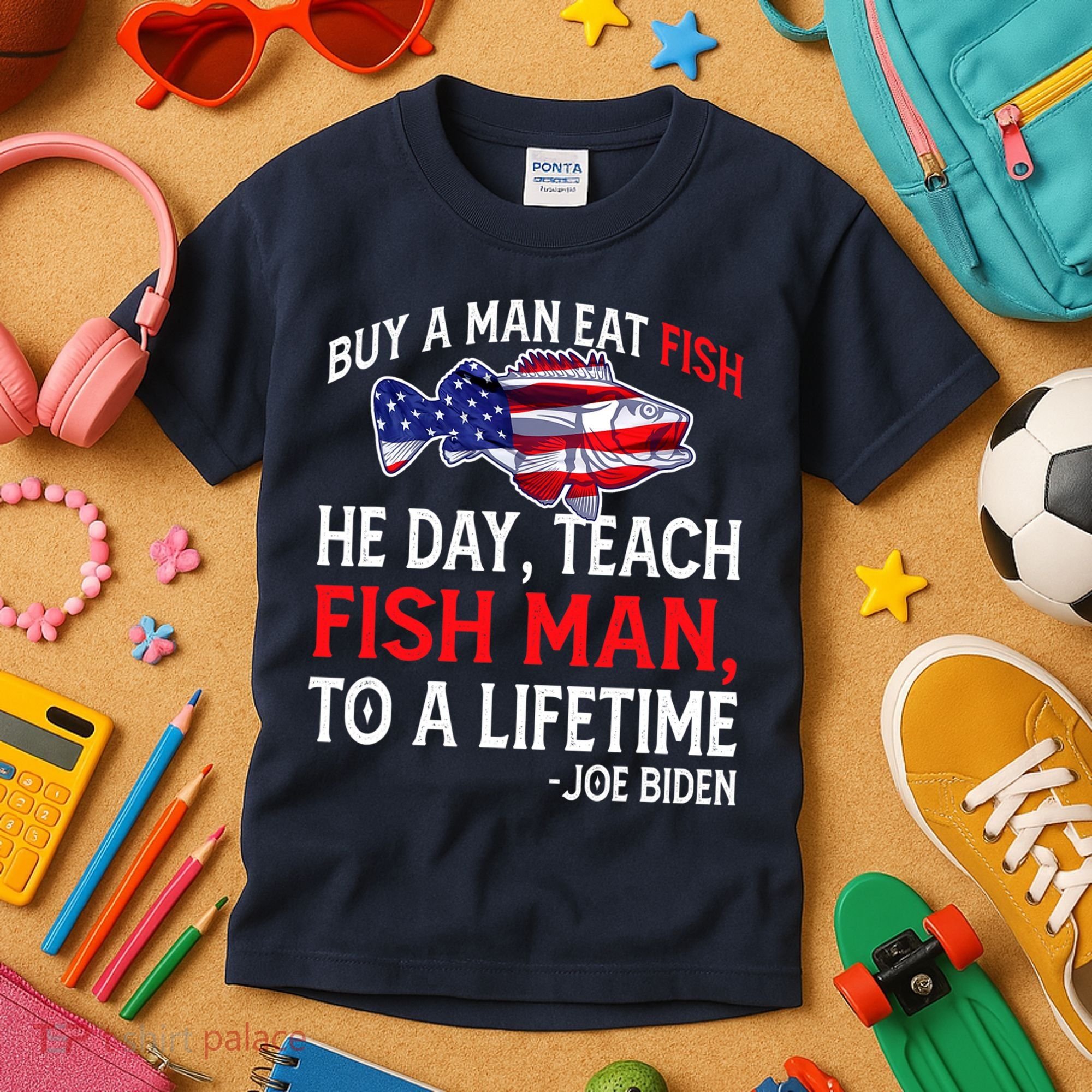 Buy A Man Eat Fish Funny Joe Biden Quote Kids T-Shirt