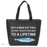 Buy A Man Eat Fish He Day Teach Fish Man To A Lifetime Funny Meme Tote Bag thumb 0