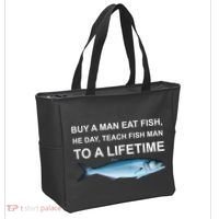 Buy A Man Eat Fish He Day Teach Fish Man To A Lifetime Funny Meme Tote Bag thumb 2
