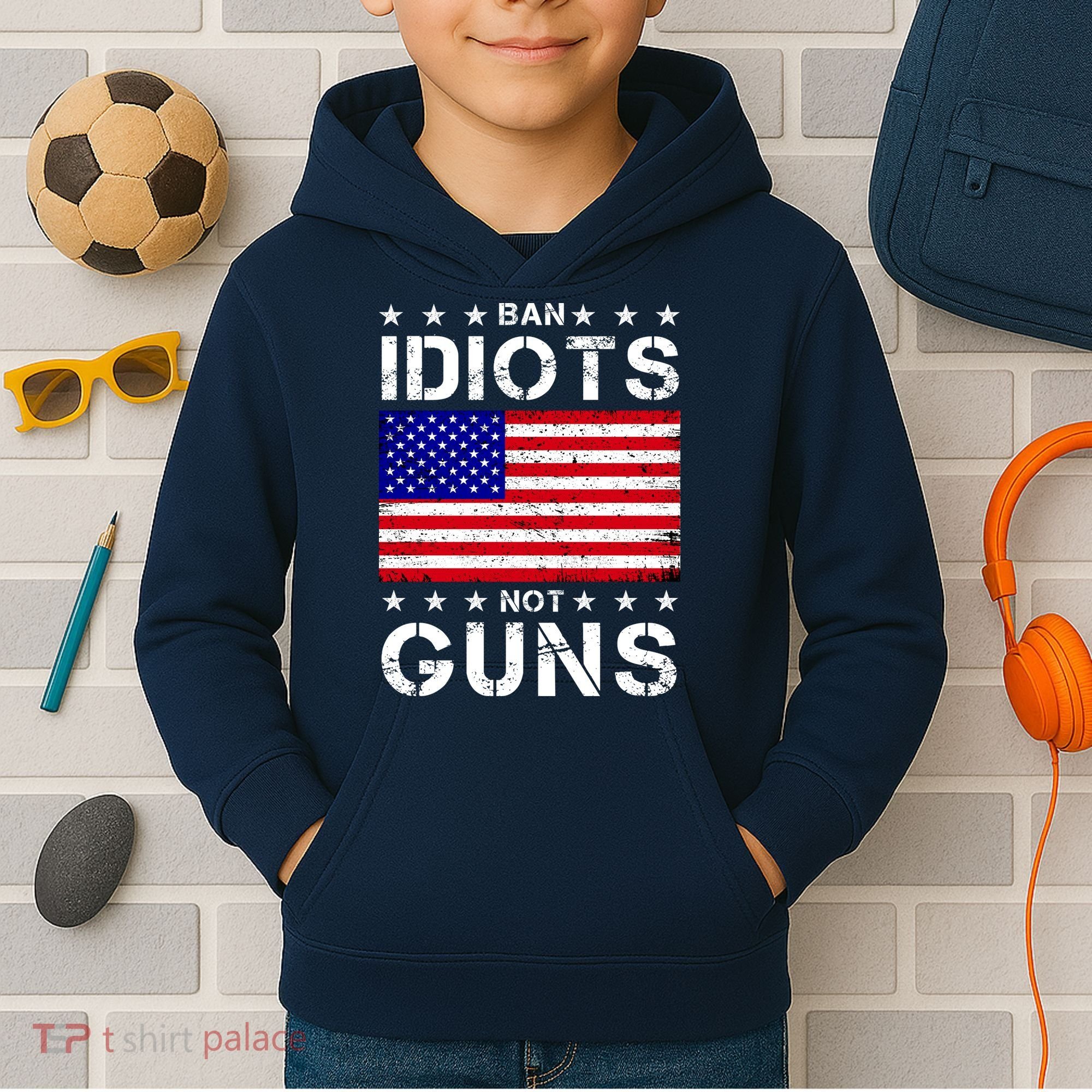 Ban Idiots Not Guns Kids Hoodie
