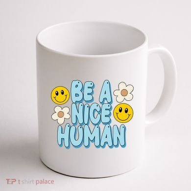 Be A Nice Human Cute Smile Retro Coffee Mug back