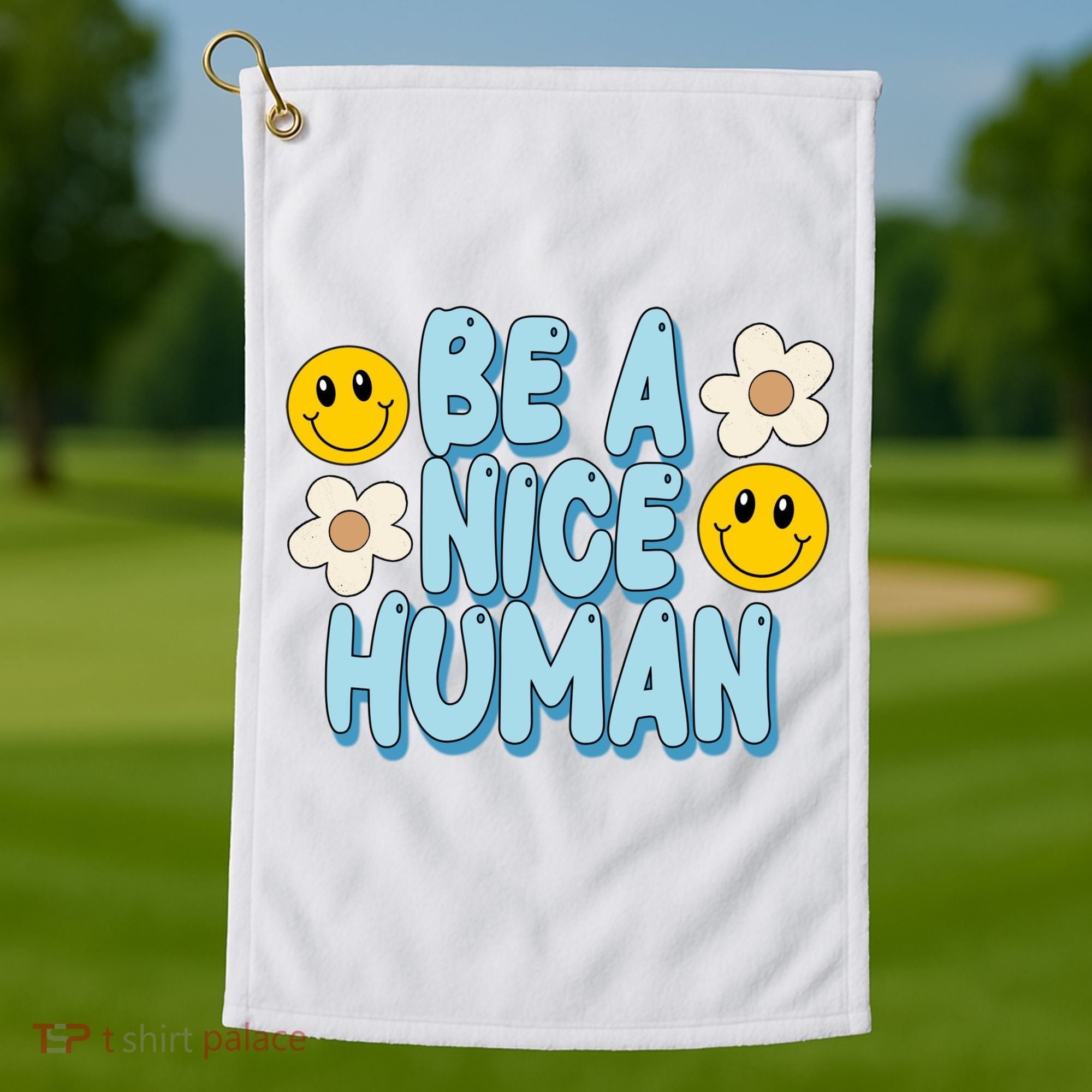 Be A Nice Human Cute Smile Retro Golf Towel