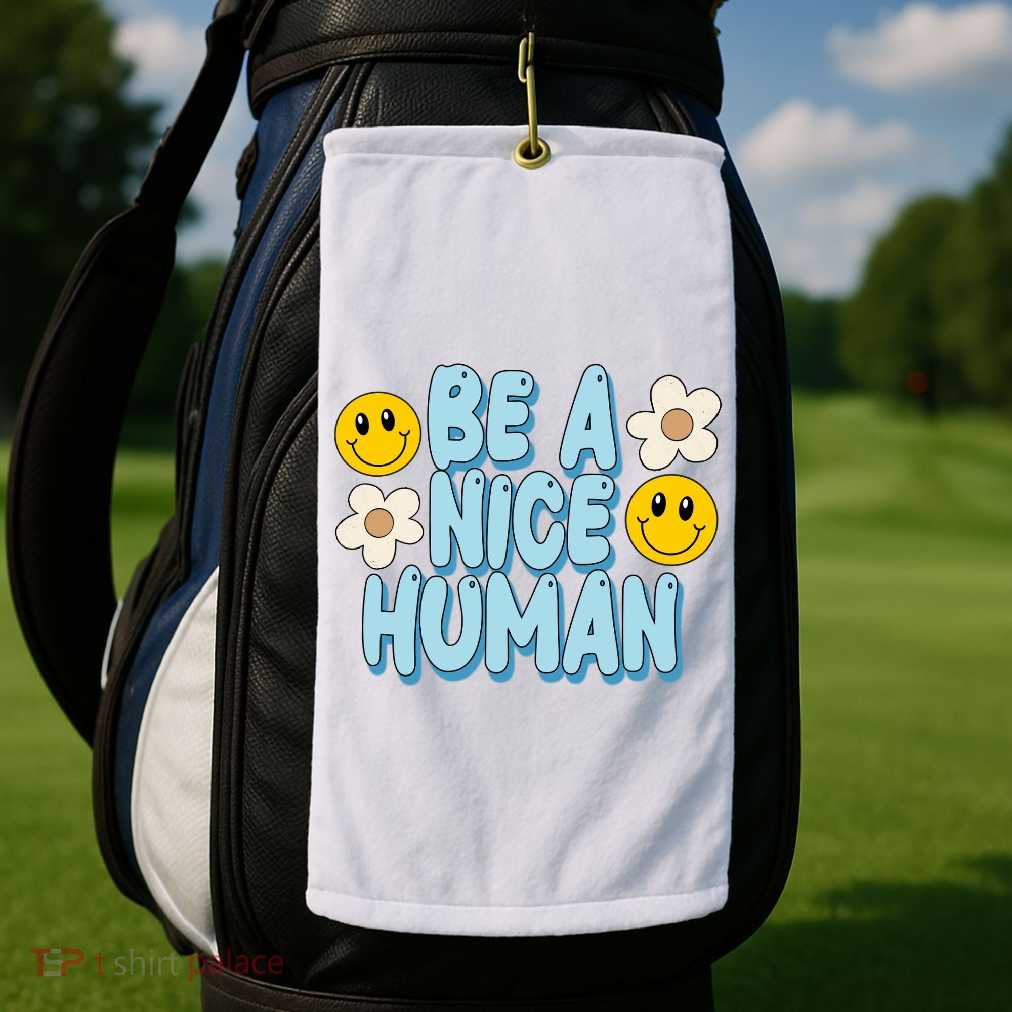 Be A Nice Human Cute Smile Retro Golf Towel