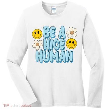 Be A Nice Human Cute Smile Retro Women's Long Sleeve Shirt