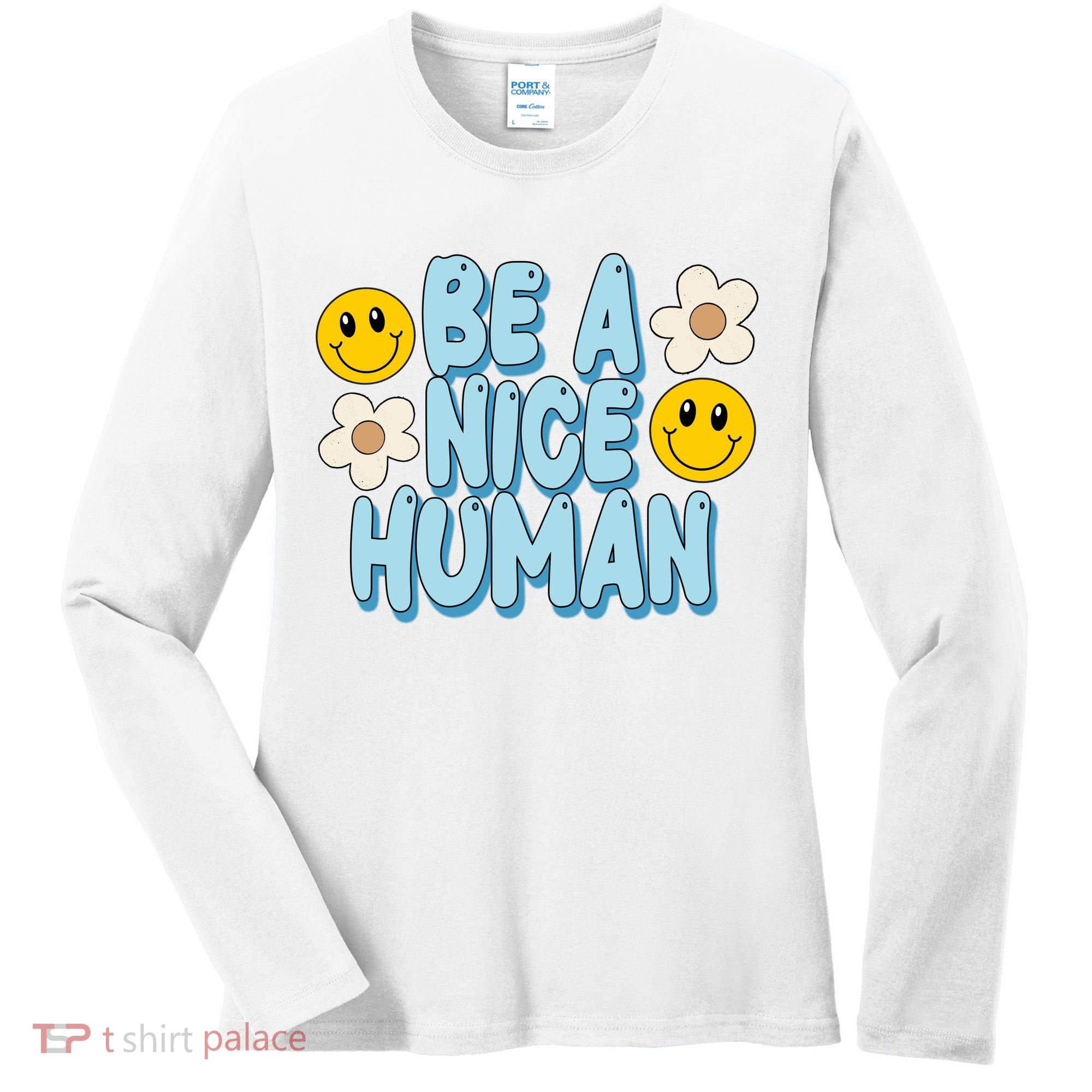 Be A Nice Human Cute Smile Retro Women's Long Sleeve Shirt