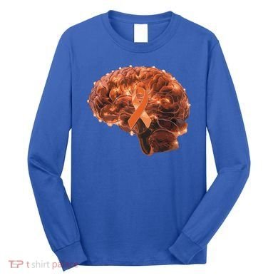 Brain Art Orange Ribbon Multiple Sclerosis Awareness Gift Long Sleeve Shirt