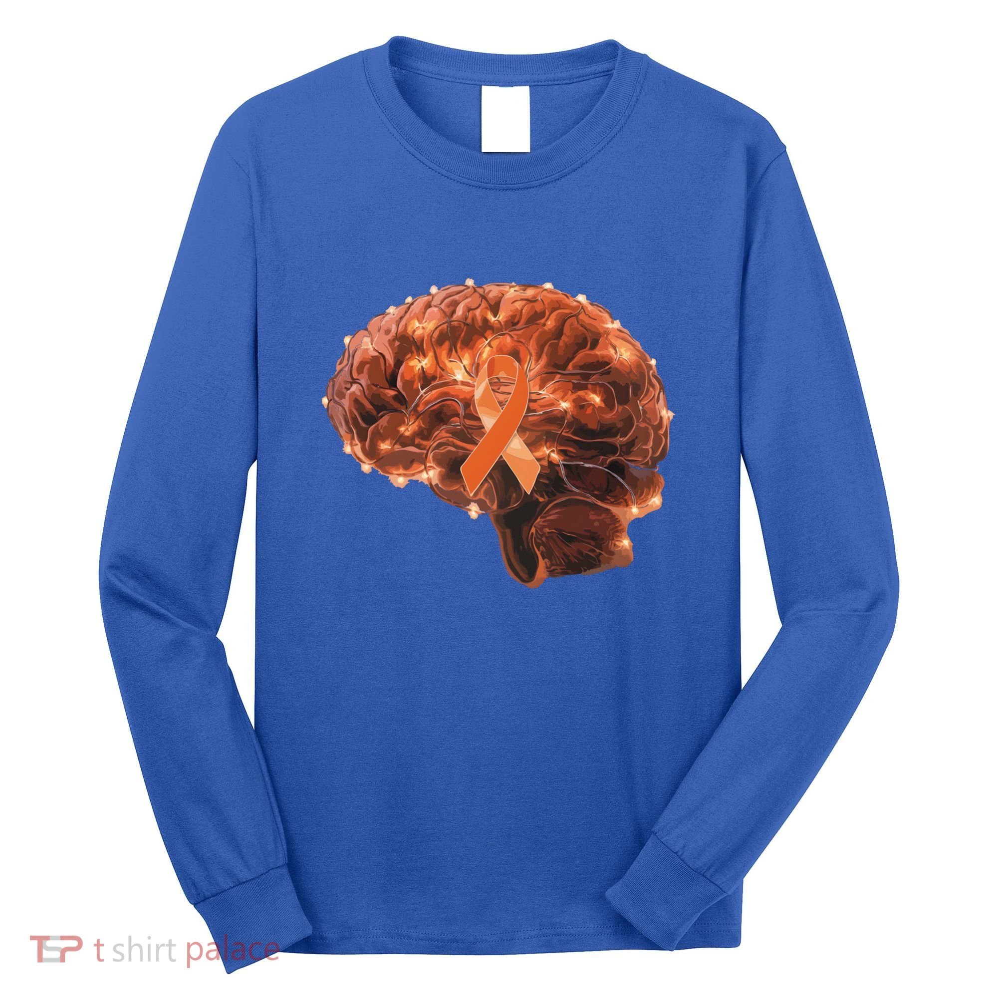 Brain Art Orange Ribbon Multiple Sclerosis Awareness Gift Long Sleeve Shirt