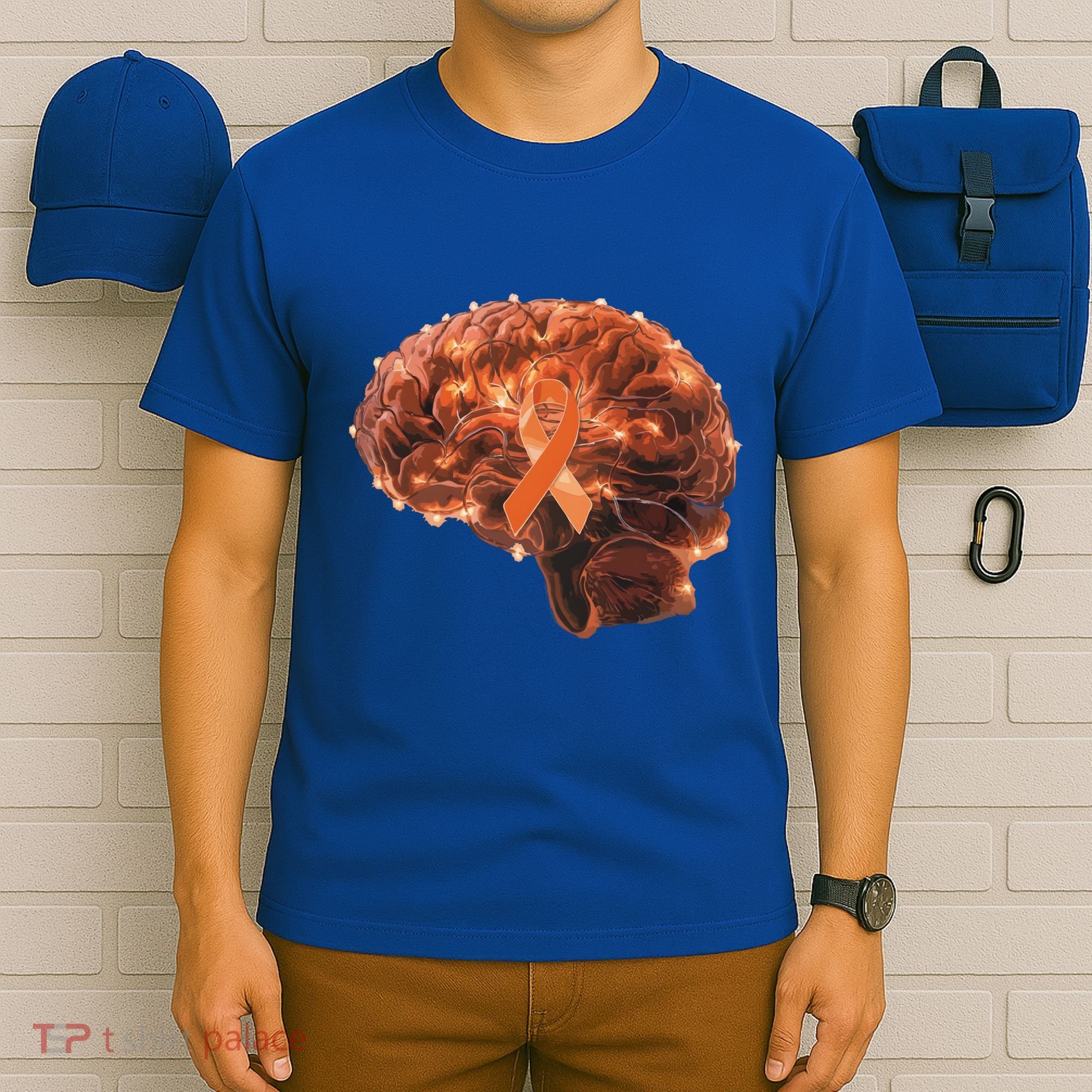 Brain Art Orange Ribbon Multiple Sclerosis Awareness Gift T-Shirt