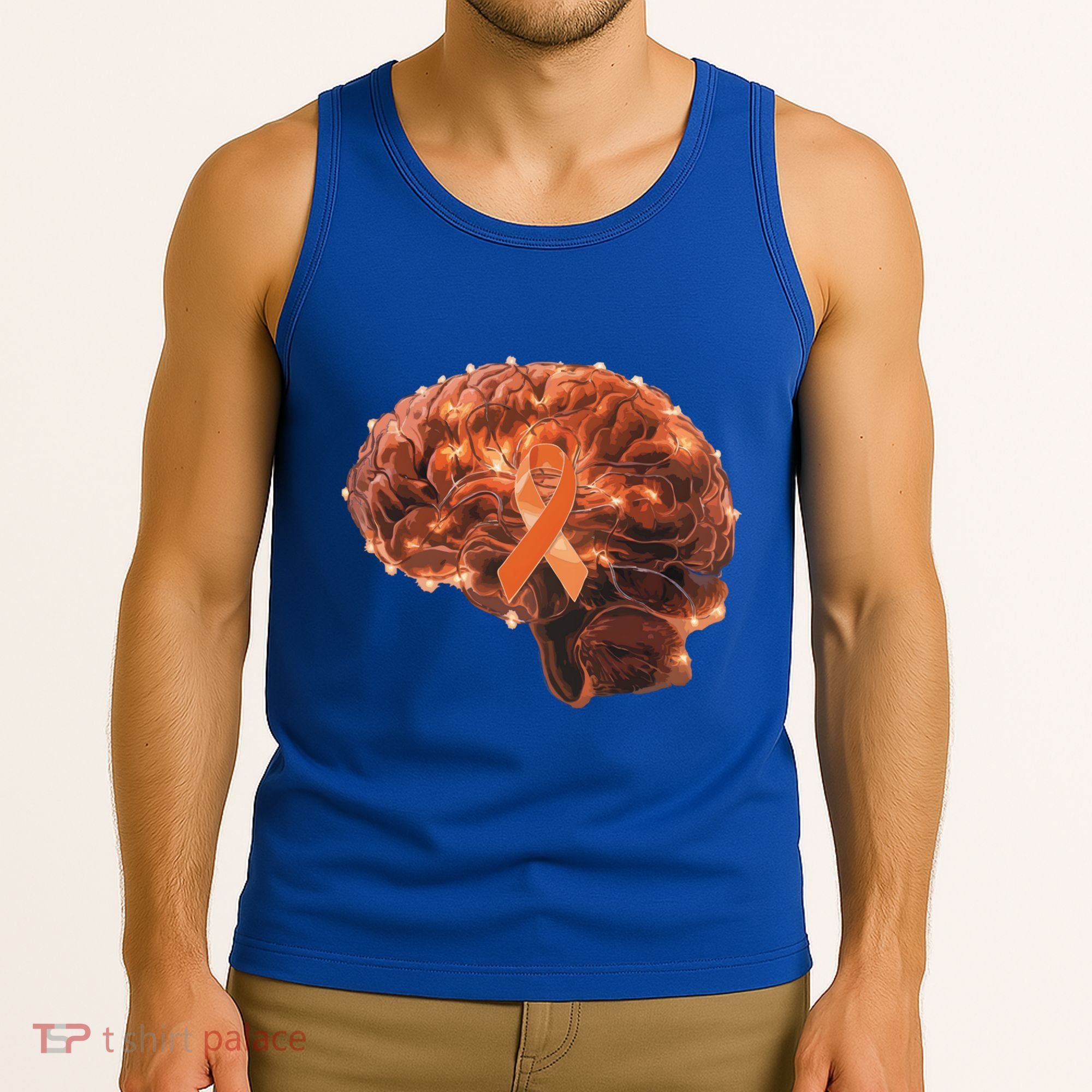 Brain Art Orange Ribbon Multiple Sclerosis Awareness Gift Tank Top