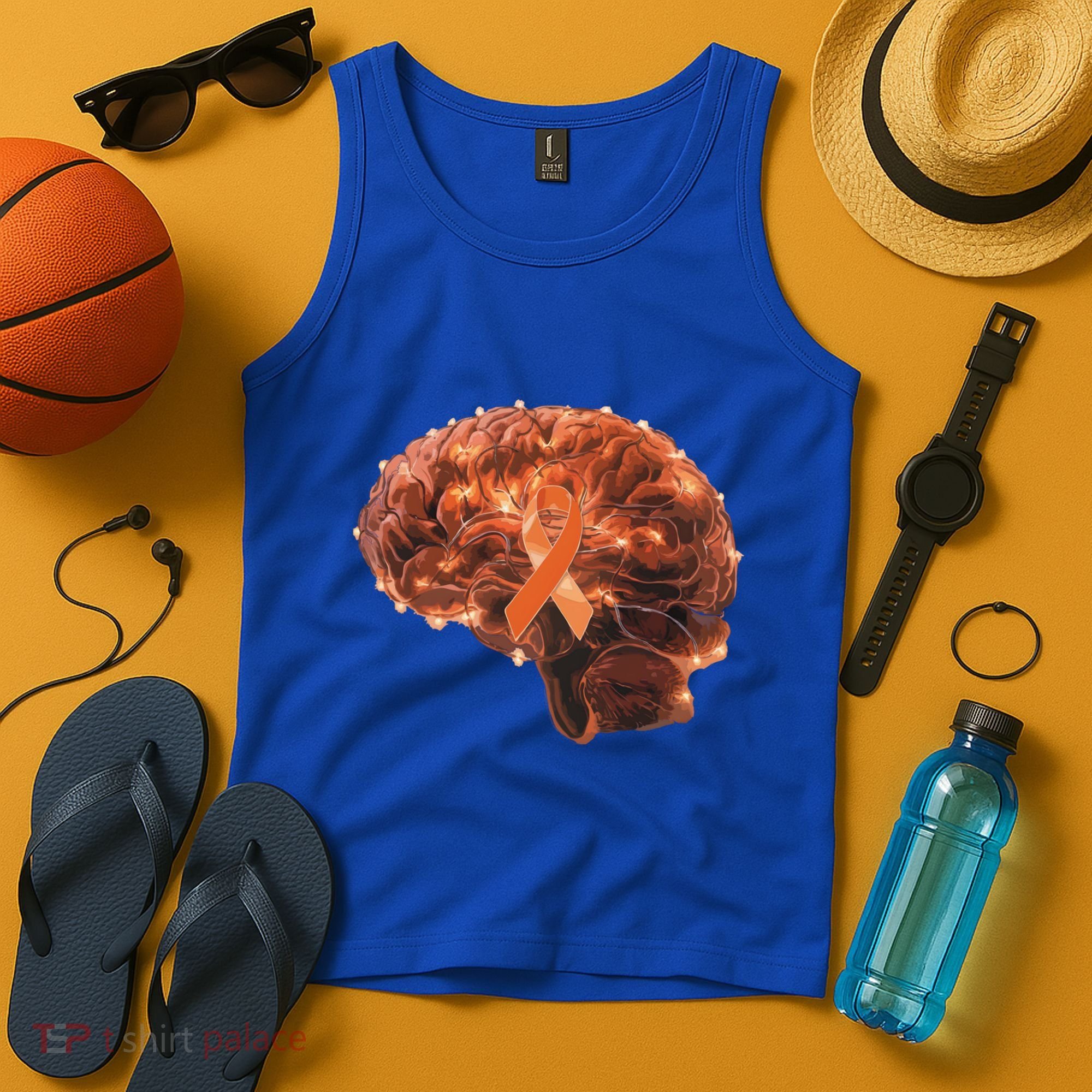Brain Art Orange Ribbon Multiple Sclerosis Awareness Gift Tank Top