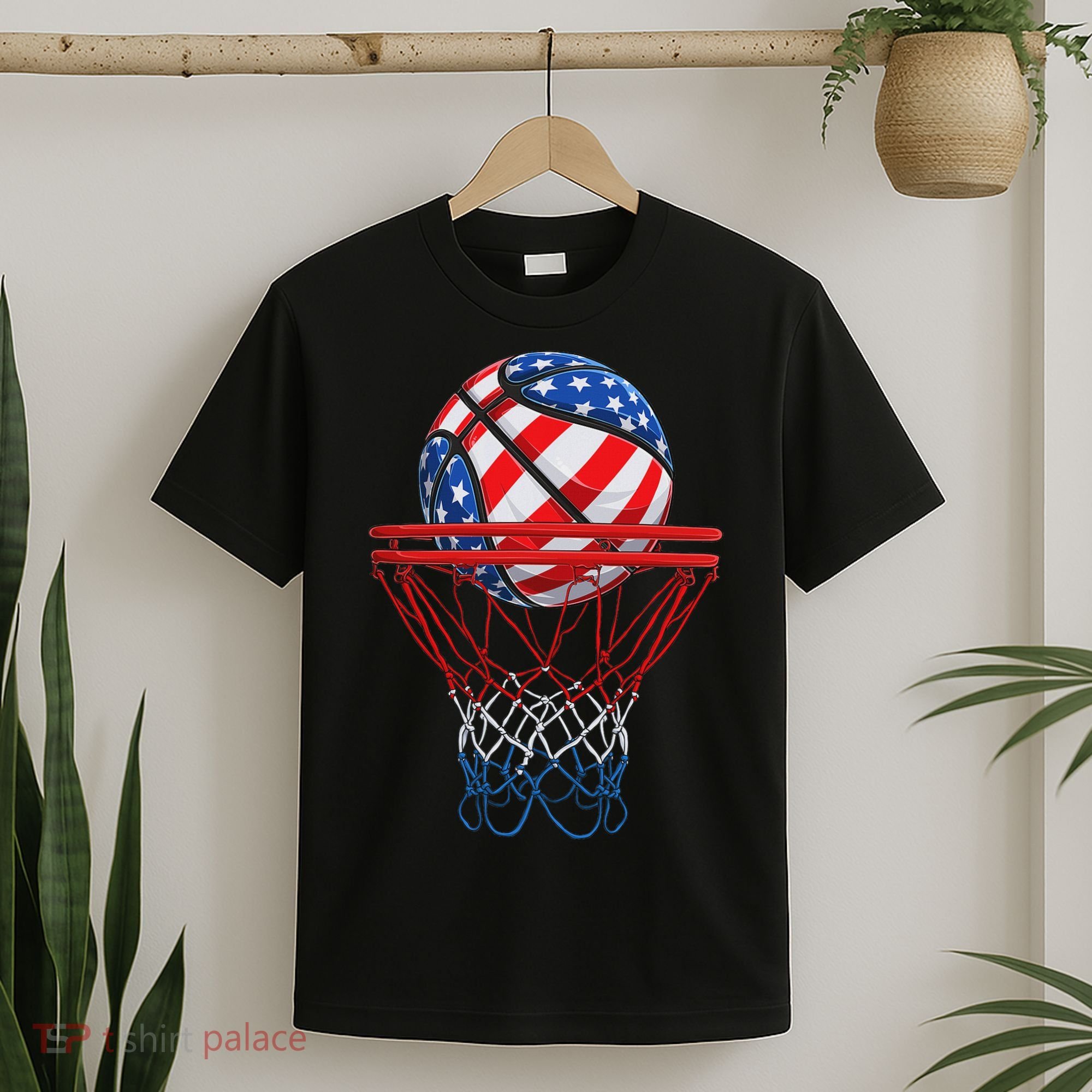 Basketball American Patriotic 4th Of July Us Flag T-Shirt