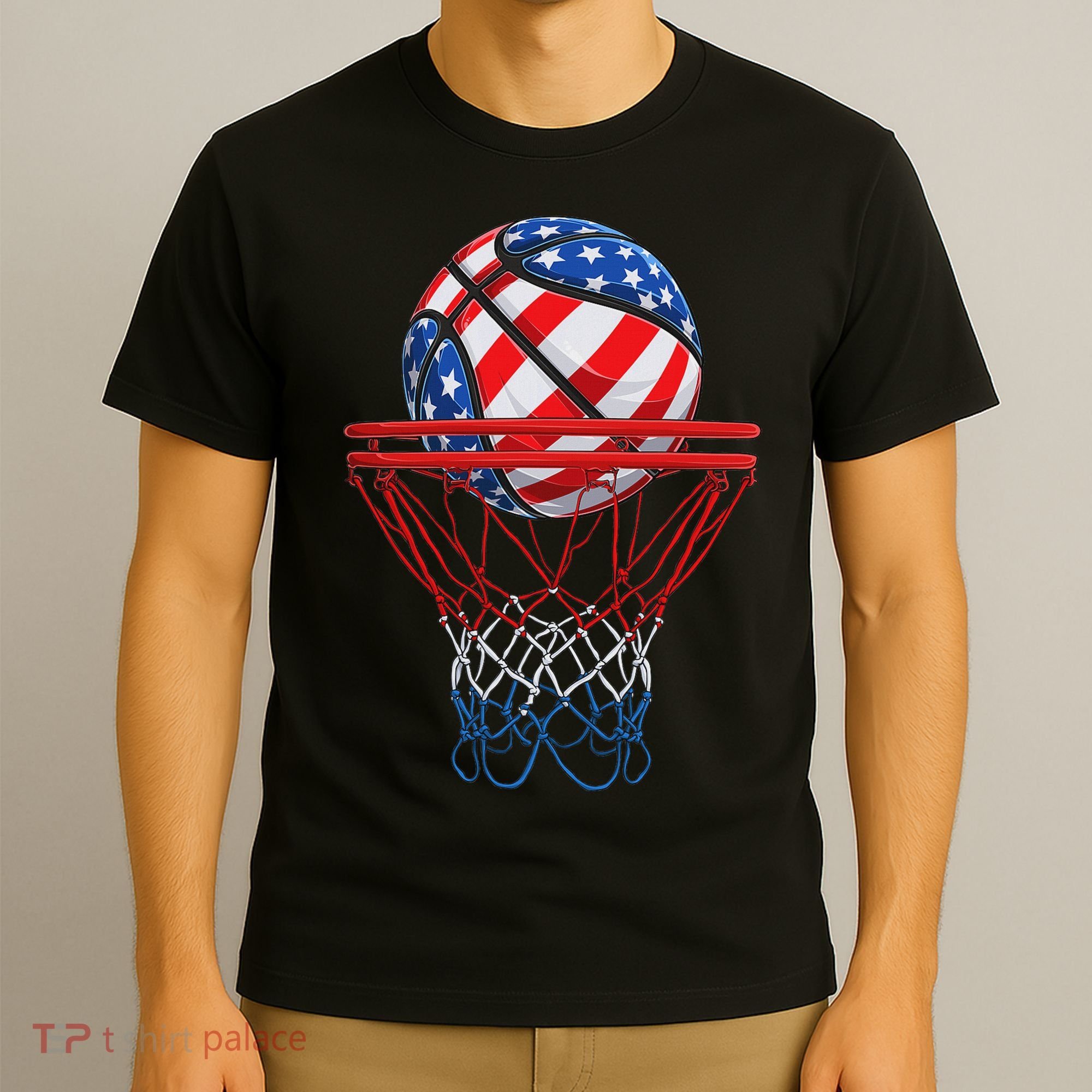 Basketball American Patriotic 4th Of July Us Flag T-Shirt