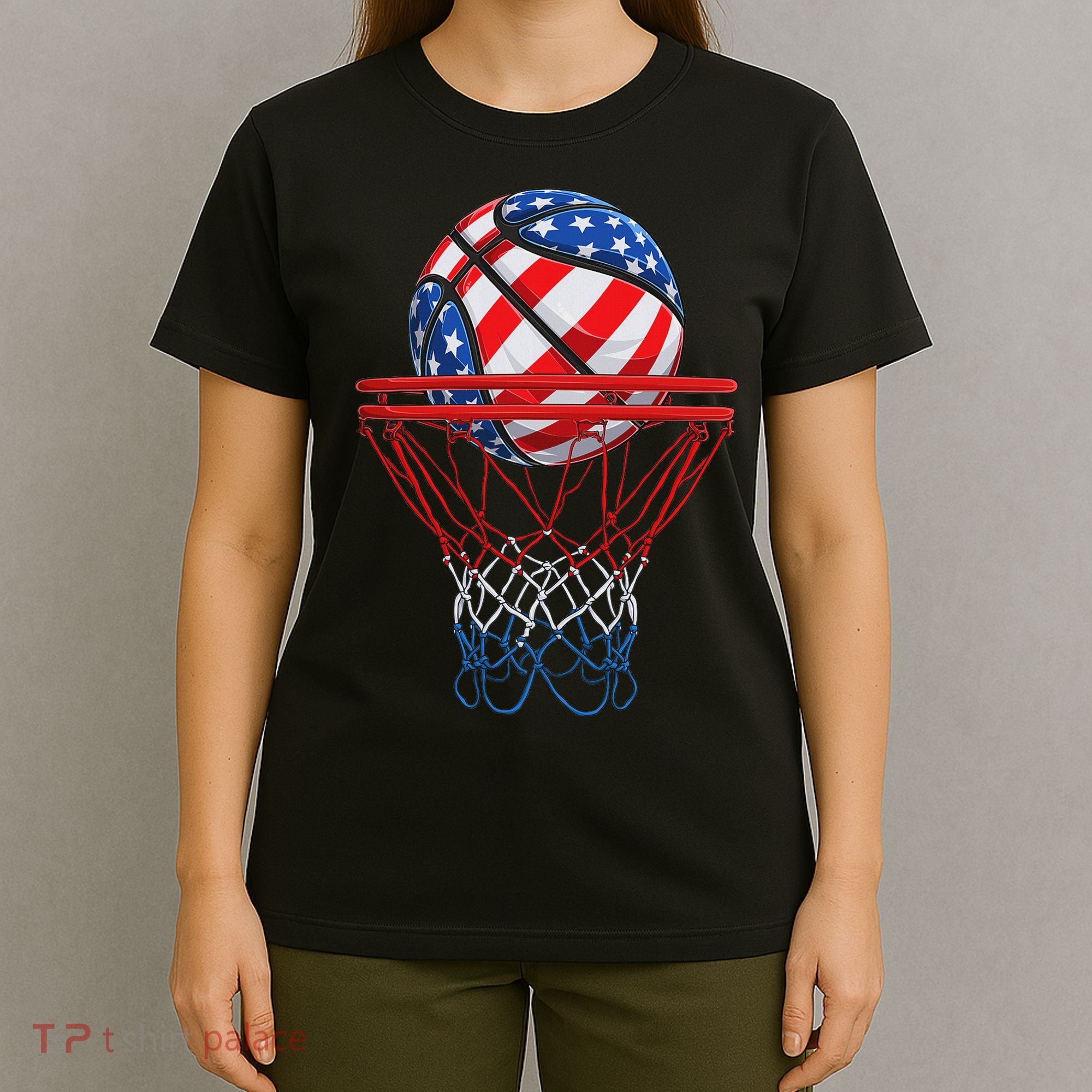 Basketball American Patriotic 4th Of July Us Flag T-Shirt