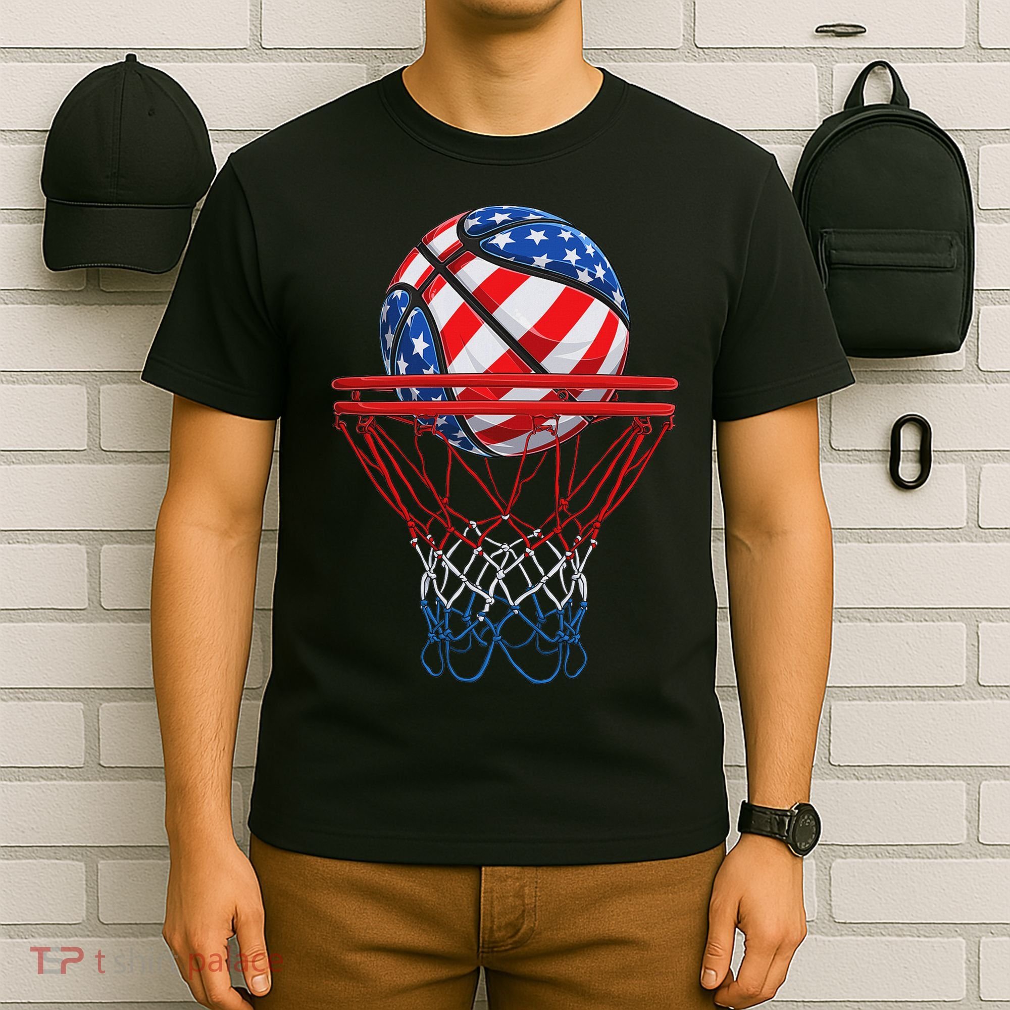 Basketball American Patriotic 4th Of July Us Flag T-Shirt