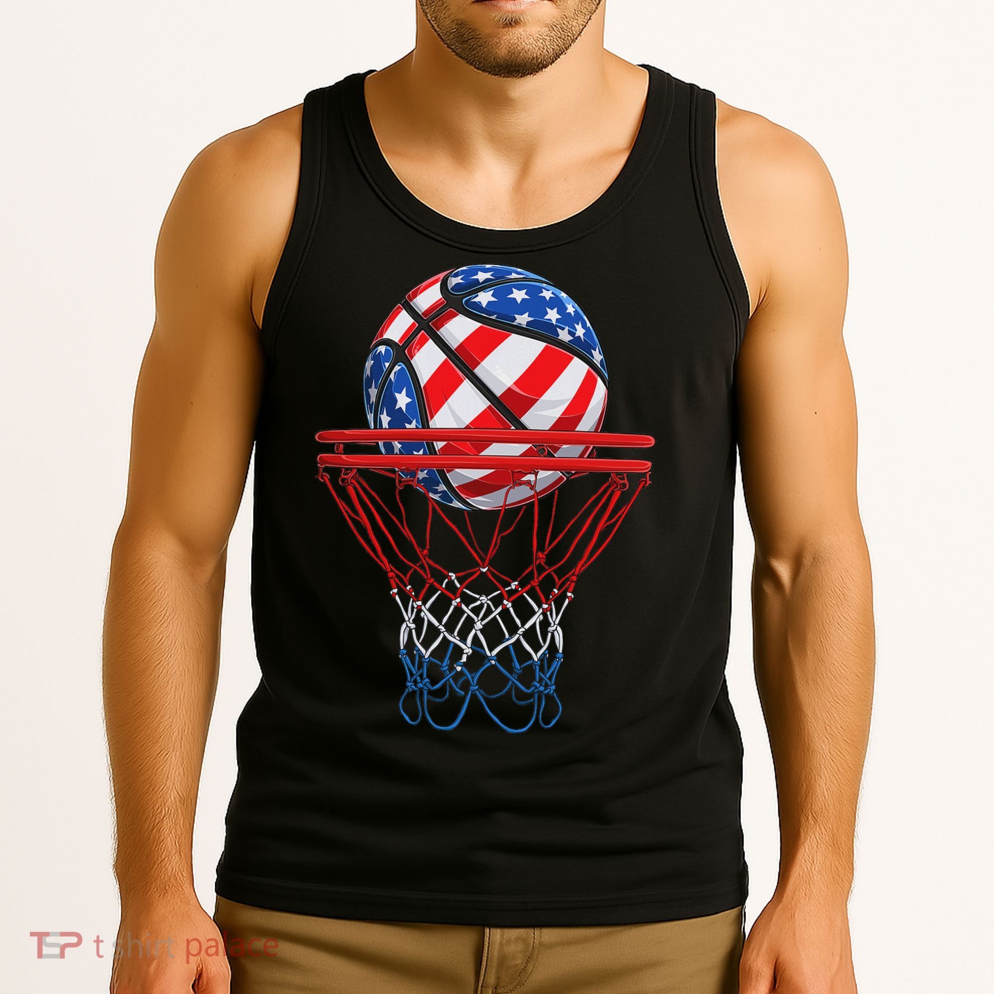 Basketball American Patriotic 4th Of July Us Flag Tank Top