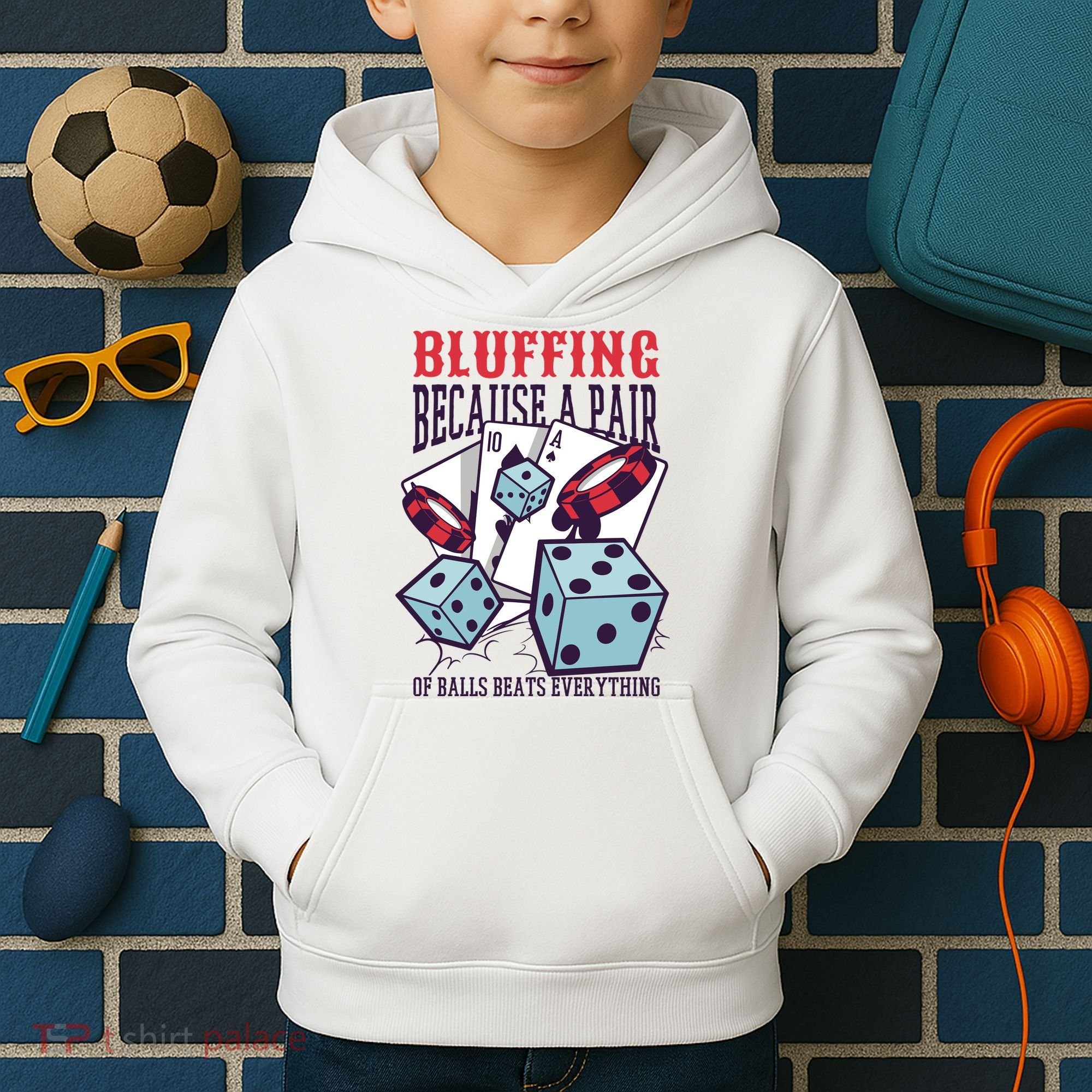 Bluffing A Pair Of Balls Beats Everything Funny Poker Kids Hoodie