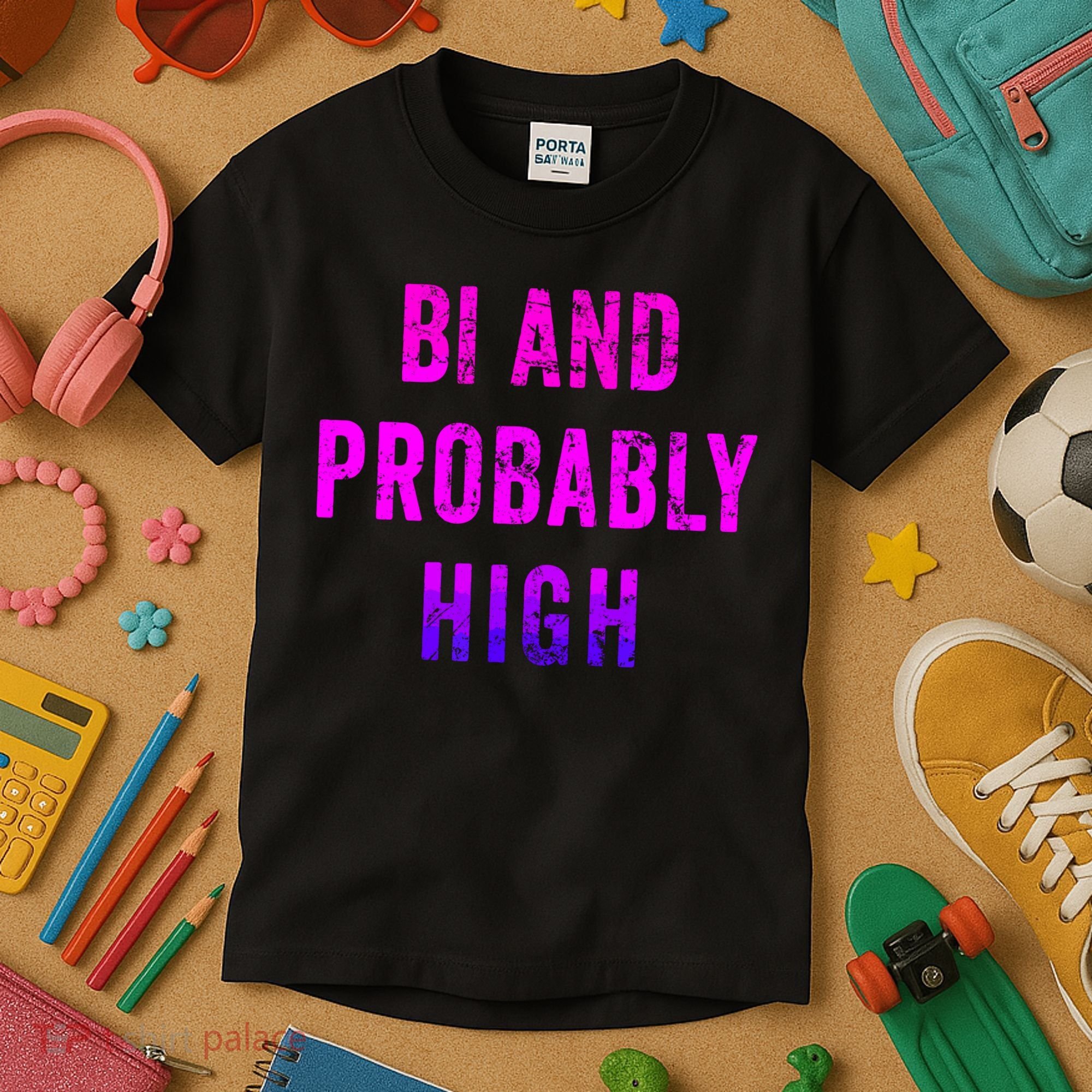 Bi And Probably High Bisexual Pothead Weed 420 Saying Meme Kids T-Shirt
