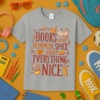 Books And Pumpkin Spice Fall Kids T-Shirt thumb 3