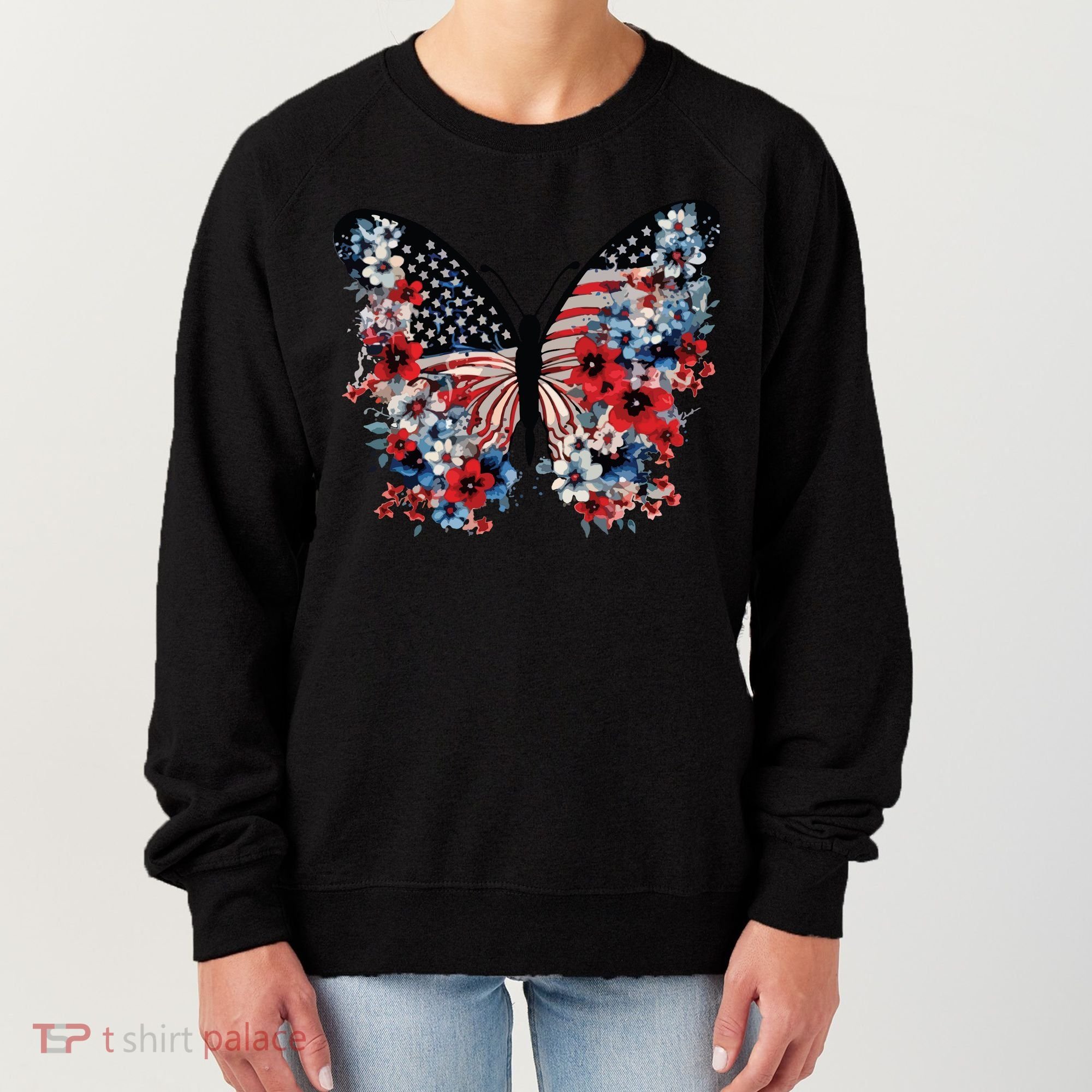 Butterfly America Patriotic 4th Of July Women's Sweatshirt
