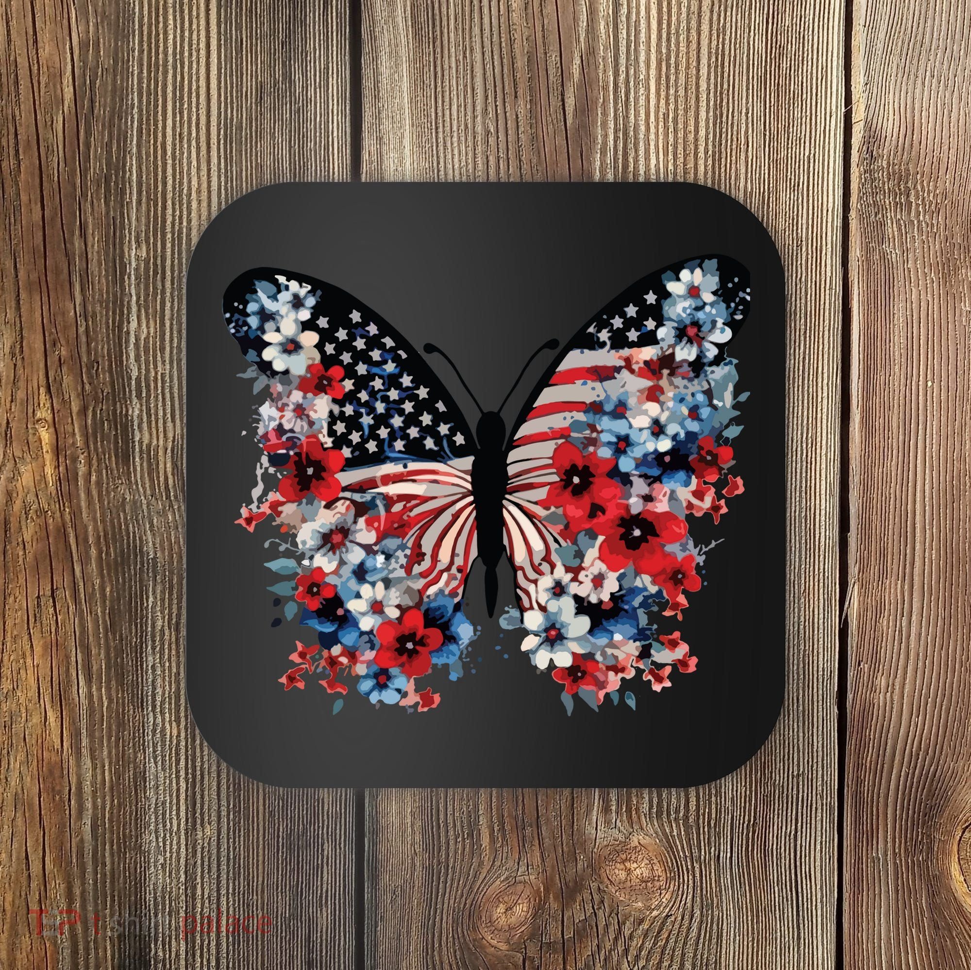 Butterfly America Patriotic 4th Of July Coaster