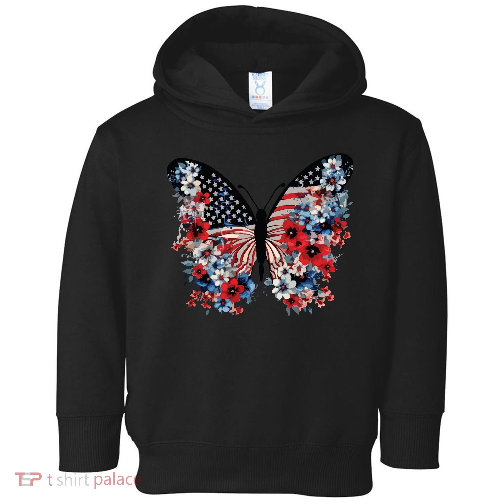 Butterfly America Patriotic 4th Of July Toddler Hoodie