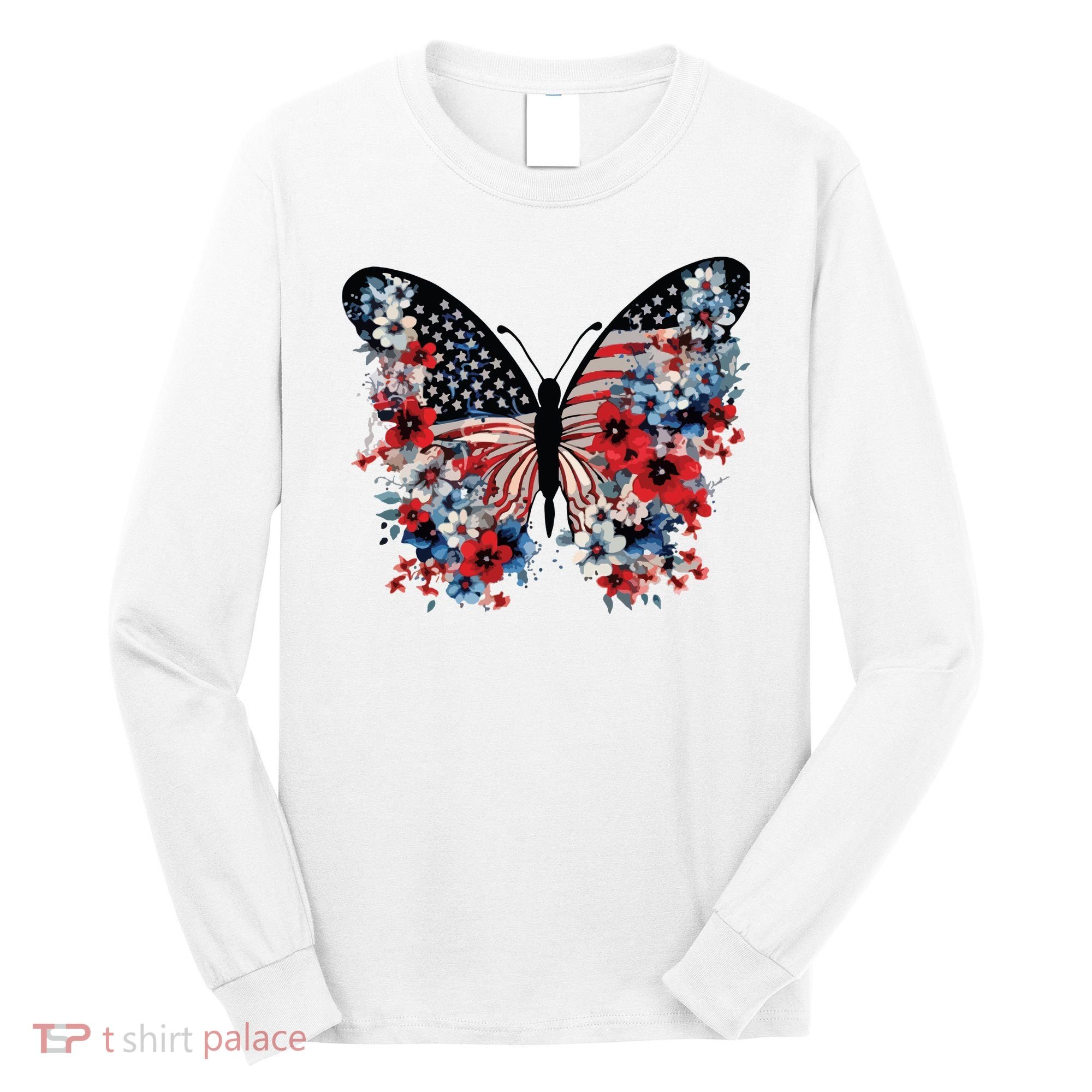Butterfly America Patriotic 4th Of July Long Sleeve Shirt